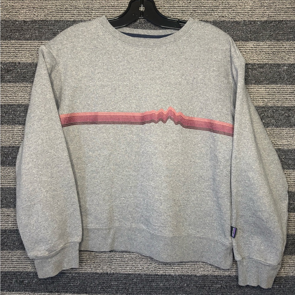 Gray Sweatshirt with Pink Stripe Crewneck